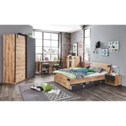 Wimex Liverpool Jugendzimmer 3-teilig Schiebeschr. Breit Bett 120cm Plankeneiche/Graphit