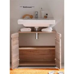 Trendteam Malea Badmöbel-Set 5-teilig Mit Spiegel | Eiche San Remo Hell -Roba || Pinolino Verkaufsgeschäft malea bd 1324 301 90 frontal geoeffnet 1