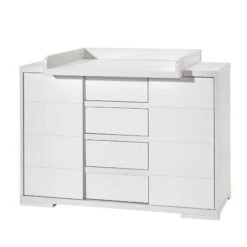 Schardt Maxx White Wickelkommode MDF Weiß 2 Türen, 4 Schubkästen - Mit Wickelaufsatz