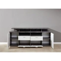 Trendteam Mood TV-Lowboard Weiß Melamin / Stone Dunkel -Roba || Pinolino Verkaufsgeschäft mood md 1880 326 38 geoeffnet