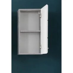 Trendteam Nano Badmöbel-Set 5-teilig Weiß Hochglanz / Beton Stone -Roba || Pinolino Verkaufsgeschäft nano bd 1846 501 35 frontal geoeffnet 1