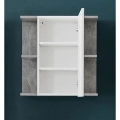 Trendteam Nano Badmöbel-Set 5-teilig Beleuchtet Weiß Hochglanz / Beton Stone -Roba || Pinolino Verkaufsgeschäft nano bd 1846 506 34 frontal geoeffnet 3