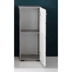 Trendteam Nano Badmöbel-Set 5-teilig Beleuchtet Weiß Hochglanz / Beton Stone -Roba || Pinolino Verkaufsgeschäft nano bd 1846 801 35 frontal geoeffnet 2