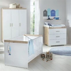 Transland Hilja Kinderzimmer Schrank 3T Eiche-Bordeaux/kreideweiß