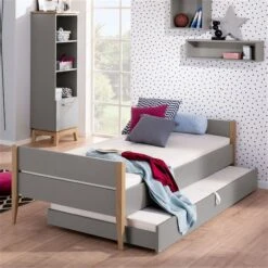 Paidi Sten Liege Schiefergrau/Eiche Massiv 90x200 Cm Schräge Füße, Umbaubar