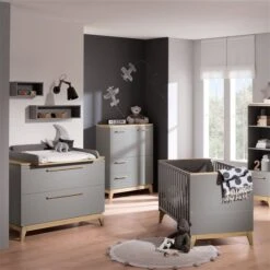 Paidi Sten Sparset Babybett & Wickelkommode Schiefergrau/Eiche - Gratis Lieferung