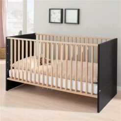 Paidi Tomke Kinderbett Naturschwarz/Eiche-Bordeaux 70x140 Cm -Roba || Pinolino Verkaufsgeschäft paidi tomke babybett 1911