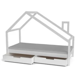 Nature Kid Milo Hausbett Weiß Mit Giebeldach Liegefläche 90 X 200 -Roba || Pinolino Verkaufsgeschäft ravenna wei schubf cher whiteroom 2k