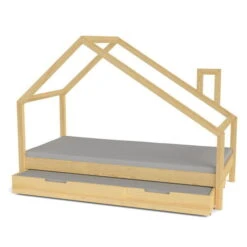 Nature Kid Milo Hausbett Natur Mit Giebeldach Liegefläche 140 X 200 -Roba || Pinolino Verkaufsgeschäft ravenna kiefer natur ausziehbett f gr 2