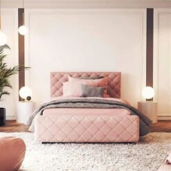 Nature Kid Viana Polsterbett Velour Rosa 120 X 200 Cm Mit Bettkasten