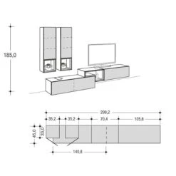 Hülsta Tetrim Wohnwand 3 - Lack & Natureiche Lowboard-Kombi & 2 Hängeelemente -Roba || Pinolino Verkaufsgeschäft tetrim 3 strich