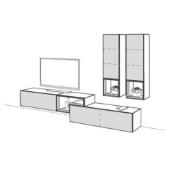 Hülsta Tetrim Wohnwand 3 - Lack & Natureiche Lowboard-Kombi & 2 Hängeelemente -Roba || Pinolino Verkaufsgeschäft tetrim 3 strich sp
