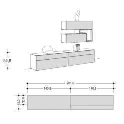 Hülsta Tetrim Wohnwand 8 - Lack & Kernnussbaum Lowboard & Hängeelemente -Roba || Pinolino Verkaufsgeschäft tetrim 8 strich