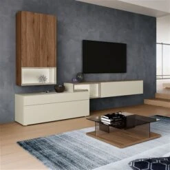 Hülsta Tetrim Wohnwand 7 - Lack & Kernnussbaum Lowboards & Hängeelement -Roba || Pinolino Verkaufsgeschäft tetrim kombi 8