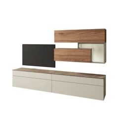 Hülsta Tetrim Wohnwand 8 - Lack & Kernnussbaum Lowboard & Hängeelemente -Roba || Pinolino Verkaufsgeschäft tetrim kombi 9 2