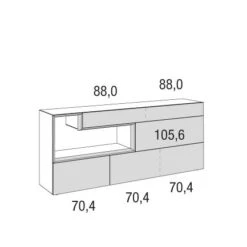 Hülsta Tetrim Sideboard 5R - Lack-Ausführung Mit Offenem Fach Und 4 Schubladen -Roba || Pinolino Verkaufsgeschäft tetrim sideboard5r strich