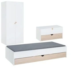 VOX Stige Jugendzimmer Weiß / Pinie Bett, Schrank 2-türig, Kommode
