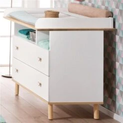 Paidi Ylvie Wickelkommode 2 Schubkästen Kreideweiß Mit Wickelkaufsatz - Schmale Ausführung